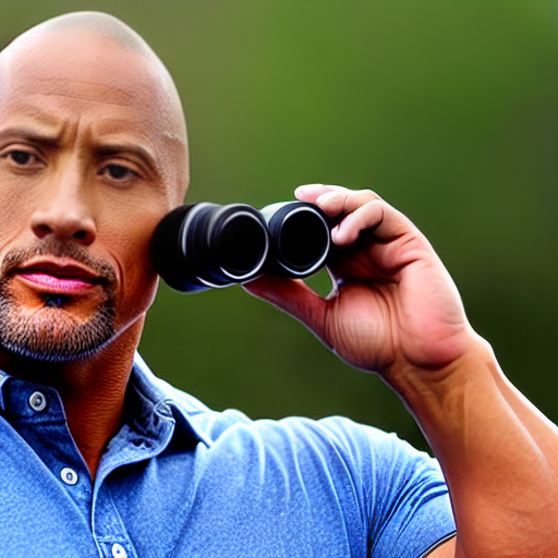  Dwayne Johnson looks through binoculars, scene, nature background, highly detailed, 8k