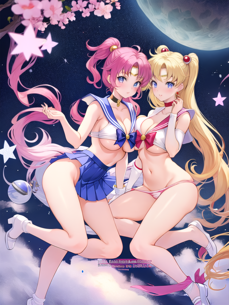  Sexy, sailor moon, 2 girls, front view, no clothes, tiny panty, photo quality, hyper realistic, cgi, hentai, big boobs, centered