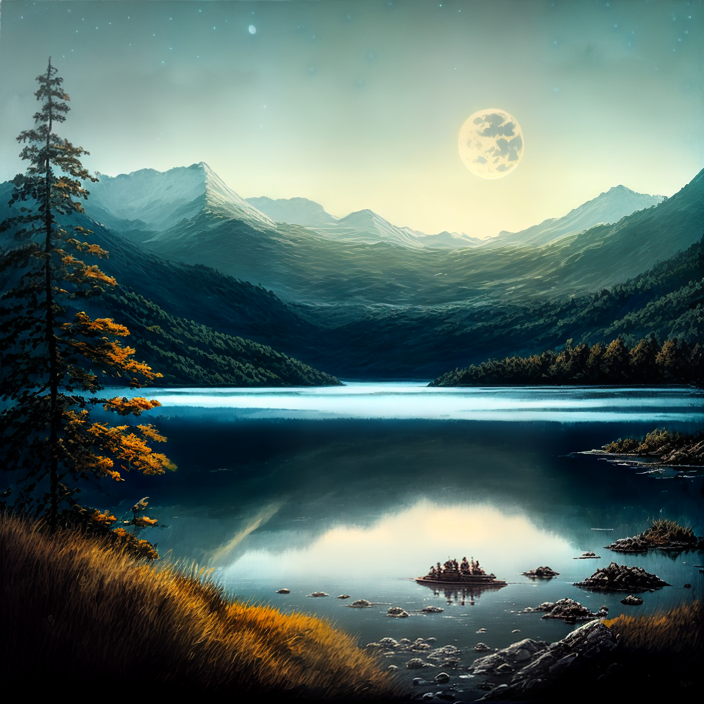 经过艰辛的跋涉，艾丽莎终抵达湖泊。满月的光辉照耀下，湖水闪烁银色光芒，宛如一面巨大的镜子。她静静等待，心中充满期待。