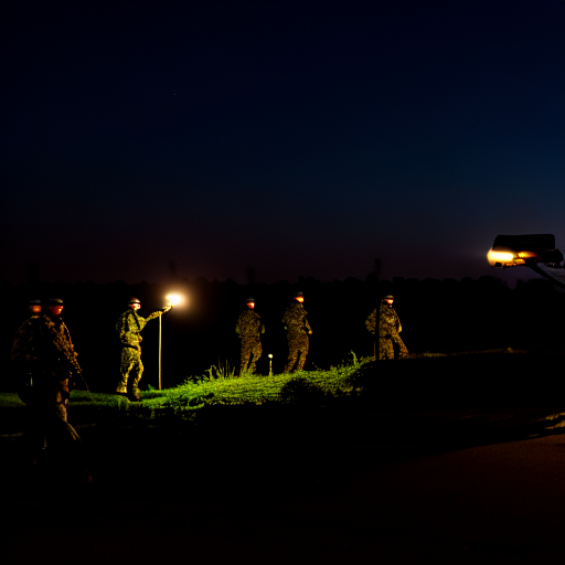  modern soldiers on a night raid with night vision goggles