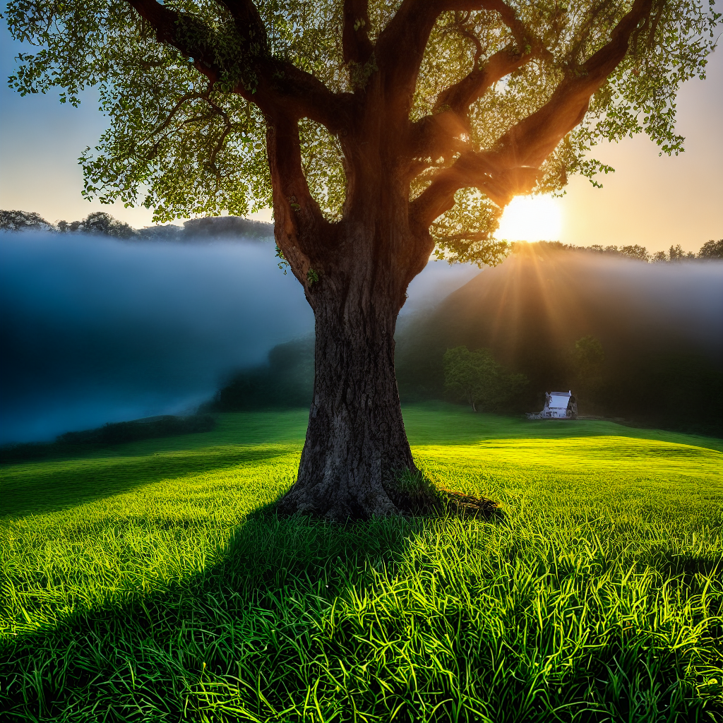  tree of life in a dark shadowed feild hyperrealistic, full body, detailed clothing, highly detailed, cinematic lighting, stunningly beautiful, intricate, sharp focus, f/1. 8, 85mm, (centered image composition), (professionally color graded), ((bright soft diffused light)), volumetric fog, trending on instagram, trending on tumblr, HDR 4K, 8K