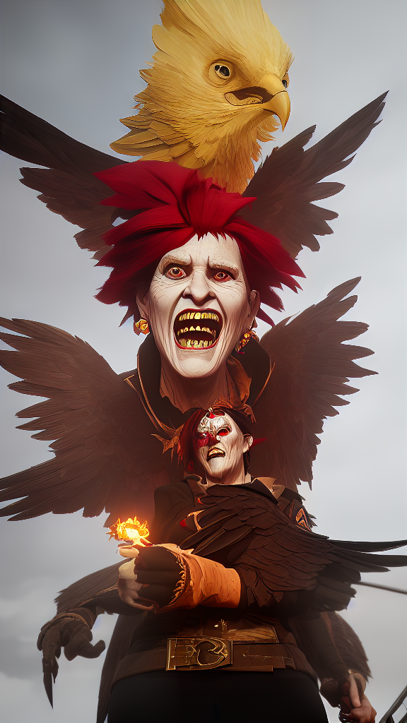 arcane style arcane style, scary old woman with a macabre smile and eagle wings, with chicken around her

￼


, (masterpiece:1.4), best quality, high quality, highly detailed, ultra detail, ultra detailed, unreal engine 5, HDR 4K, 8K