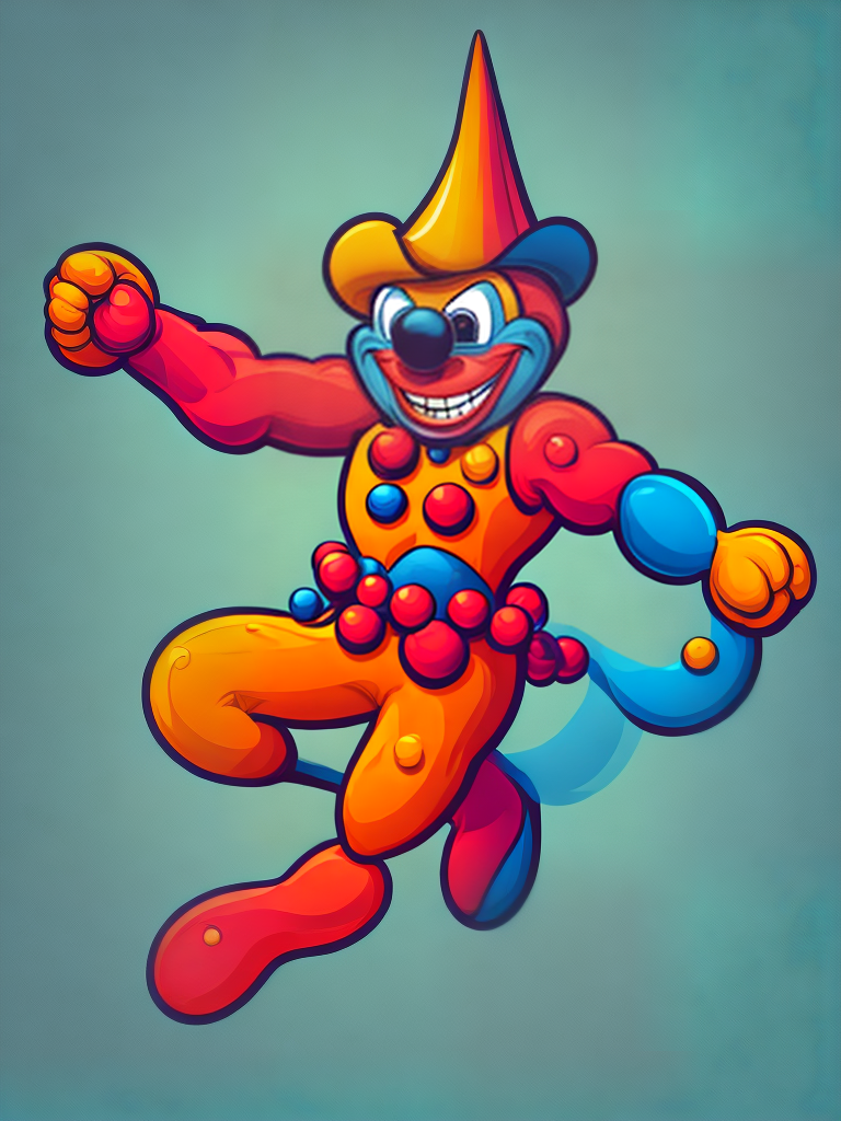  Create a whimsical and amusing illustration of a clown / jokster or fool with a big smile, making clear it will put a smile on peoples faces - style: animated, poster, minimalistic, comic, cartoon, Pop Art hyperrealistic, full body, detailed clothing, highly detailed, cinematic lighting, stunningly beautiful, intricate, sharp focus, f/1. 8, 85mm, (centered image composition), (professionally color graded), ((bright soft diffused light)), volumetric fog, trending on instagram, trending on tumblr, HDR 4K, 8K