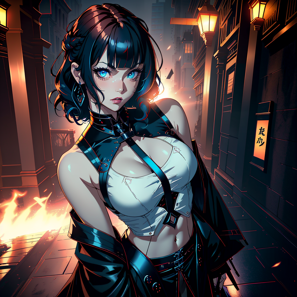  ((trending, highres, masterpiece, cinematic shot, )), 1girl, chibi, female goth clothing, temple scene, short wavy orange hair, asymmetrical bangs, blue eyes, shy personality, mischievous expression, realistic skin, epic, energetic hyperrealistic, full body, detailed clothing, highly detailed, cinematic lighting, stunningly beautiful, intricate, sharp focus, f/1. 8, 85mm, (centered image composition), (professionally color graded), ((bright soft diffused light)), volumetric fog, trending on instagram, trending on tumblr, HDR 4K, 8K