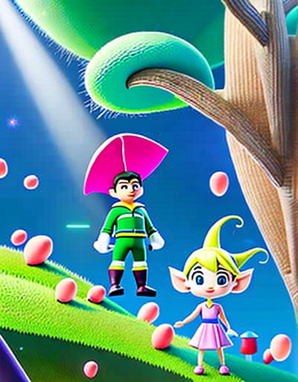  A colorful and whimsical ilration in a Pixar style for the cover of a ren's story about elves. The image features a group of friendly elves with pointy ears and colorful outfits, surrounded by a magical forest with glowing mushrooms and sparkling fairy dust. The elves are engaged in  activities, such as dancing, playing music, and flying on the backs of birds. The vint colors and joyful expressions of the elves create a sense of wonder and adventure. This enchanting scene captures the imagination and invites ren into a world of magic and fantasy. --style Ilration, vint colors, detailed, magical atmosphere, advanced detail processing --ar 3:4<br />
<br />
Story: In a hidden corner of the forest, a group of misc hyperrealistic, full body, detailed clothing, highly detailed, cinematic lighting, stunningly beautiful, intricate, sharp focus, f/1. 8, 85mm, (centered image composition), (professionally color graded), ((bright soft diffused light)), volumetric fog, trending on instagram, trending on tumblr, HDR 4K, 8K