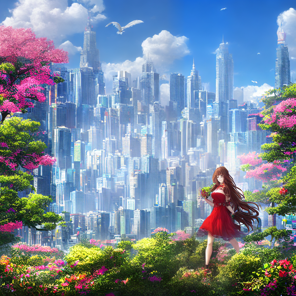  ((masterpiece)),(((best quality))), 8k, high detailed, ultra-detailed. A girl enjoying a sunny day in Taipei. A girl, ((flowing brown hair)), wearing a summer dress, (birds flying in the sky), (Taipei 101 towering in the distance), colorful flowers in bloom, (sunlight filtering through the tree leaves), vibrant cityscape with bustling streets, blue sky with fluffy white clouds, cheerful atmosphere, warm lighting. hyperrealistic, full body, detailed clothing, highly detailed, cinematic lighting, stunningly beautiful, intricate, sharp focus, f/1. 8, 85mm, (centered image composition), (professionally color graded), ((bright soft diffused light)), volumetric fog, trending on instagram, trending on tumblr, HDR 4K, 8K