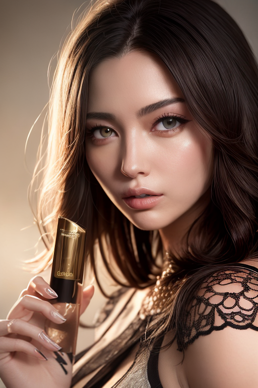  1girl,solo,detailed face,realistic eyes,realistic skin, dynamic pose, holding a product, beautiful hands ,looking off to the side with a serious cute look on her face,head and shoulders portrait,rococo,high quality,masterpiece,extremely detailed,high res,4k,ultra high res,detailed shadow,ultra realistic,realistic,dramatic lighting,dynamic angle hyperrealistic, full body, detailed clothing, highly detailed, cinematic lighting, stunningly beautiful, intricate, sharp focus, f/1. 8, 85mm, (centered image composition), (professionally color graded), ((bright soft diffused light)), volumetric fog, trending on instagram, trending on tumblr, HDR 4K, 8K