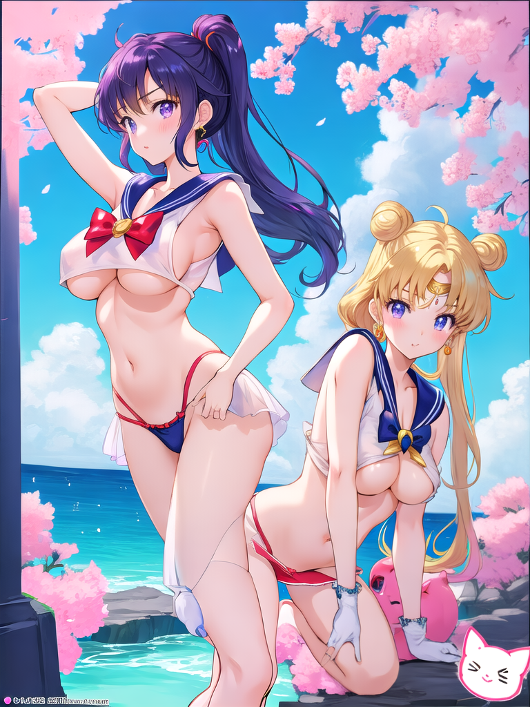  Sexy, sailor moon, 2 girls, front view, no clothes, tiny panty, photo quality, hyper realistic, cgi, hentai, big boobs, centered