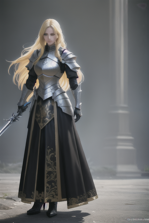  Knight, armor, castle, sword, long hair, blonde hyperrealistic, full body, detailed clothing, highly detailed, cinematic lighting, stunningly beautiful, intricate, sharp focus, f/1. 8, 85mm, (centered image composition), (professionally color graded), ((bright soft diffused light)), volumetric fog, trending on instagram, trending on tumblr, HDR 4K, 8K