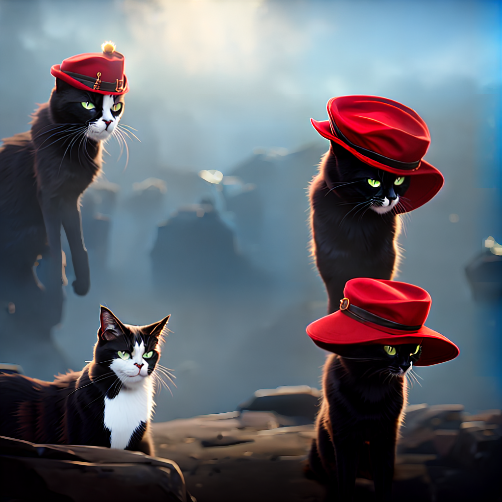 arcane style A cat with red hat near arabian sea hyperrealistic, full body, detailed clothing, highly detailed, cinematic lighting, stunningly beautiful, intricate, sharp focus, f/1. 8, 85mm, (centered image composition), (professionally color graded), ((bright soft diffused light)), volumetric fog, trending on instagram, trending on tumblr, HDR 4K, 8K