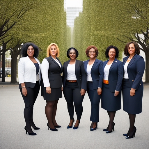  "An image of a diverse group of confident women in professional attire standing together in a thriving cityscape background, holding tools or items representing various professions. Some are reading books, symbolizing personal growth, while their expressions show determination and empowerment." hyperrealistic, full body, detailed clothing, highly detailed, cinematic lighting, stunningly beautiful, intricate, sharp focus, f/1. 8, 85mm, (centered image composition), (professionally color graded), ((bright soft diffused light)), volumetric fog, trending on instagram, trending on tumblr, HDR 4K, 8K