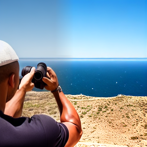  Dwayne Johnson looks through binoculars, scene, nature background, highly detailed, 8k