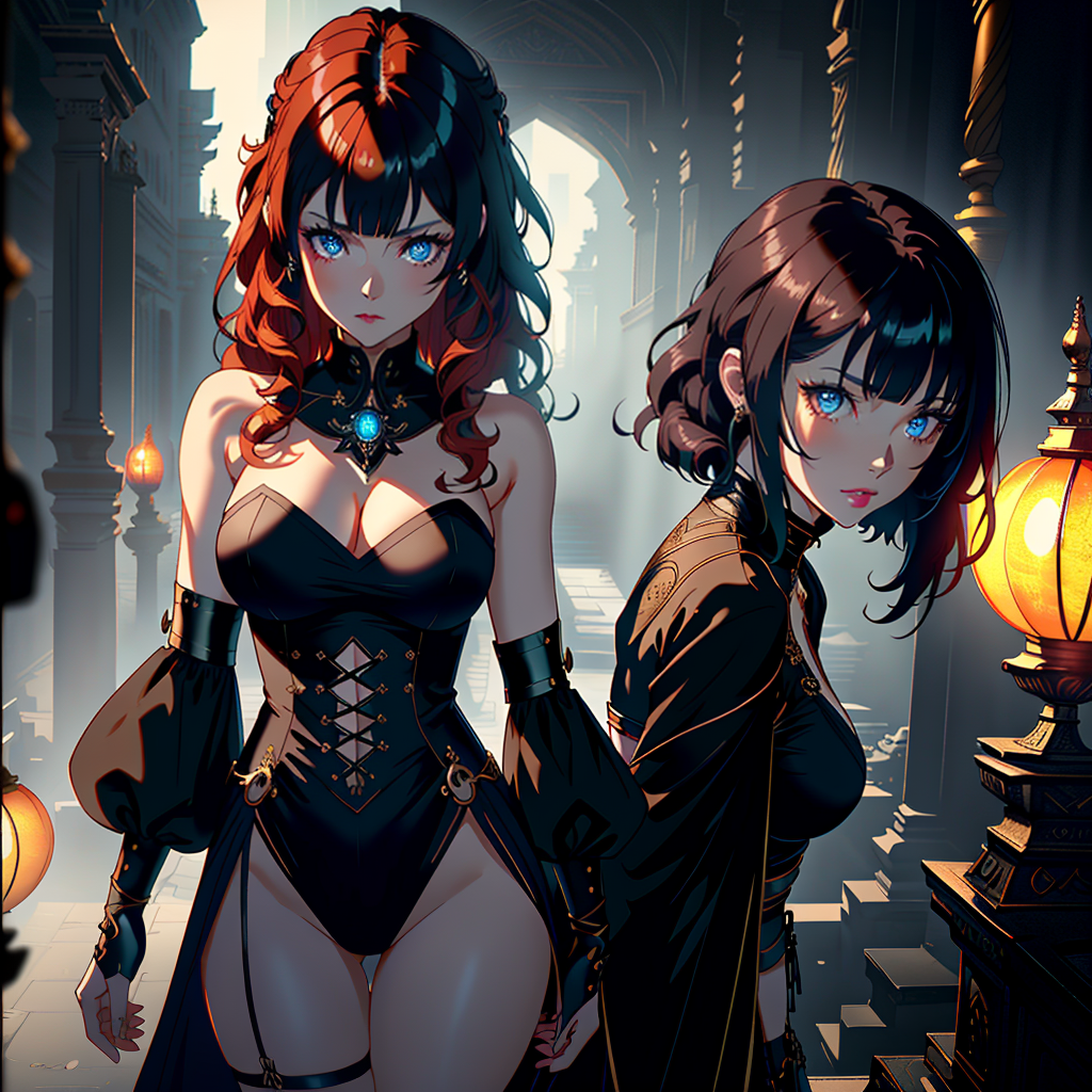  ((trending, highres, masterpiece, cinematic shot, closeup)), 1girl, chibi, female goth clothing, temple scene, short wavy orange hair, asymmetrical bangs, blue eyes, shy personality, mischievous expression, fair skin, epic, energetic hyperrealistic, full body, detailed clothing, highly detailed, cinematic lighting, stunningly beautiful, intricate, sharp focus, f/1. 8, 85mm, (centered image composition), (professionally color graded), ((bright soft diffused light)), volumetric fog, trending on instagram, trending on tumblr, HDR 4K, 8K