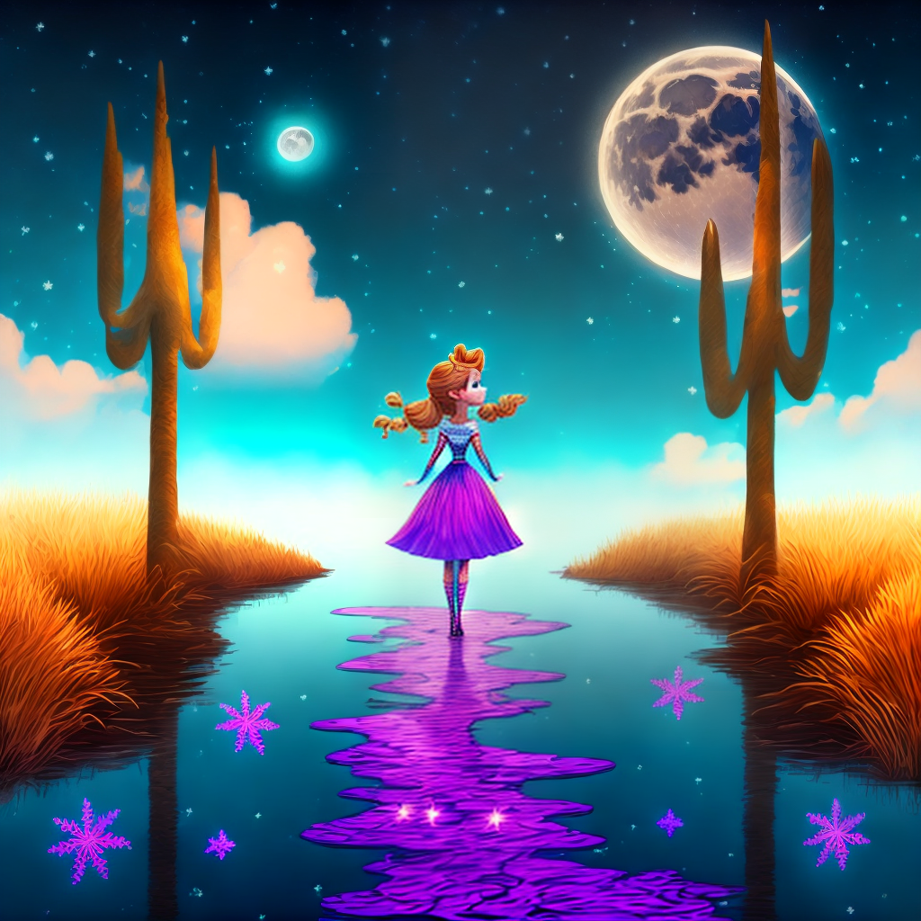  有一天，小女孩艾丽莎决定踏上寻找月光独角兽的冒险之旅。她听说森林深处有一个神秘的湖泊，只在满月之夜现身。怀着勇气和希望，艾丽莎启程前往湖泊。